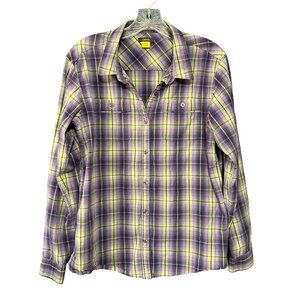Cabelas Purple & Lime  Plaid Button-Up Shirt Womens L/G
